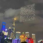 A video game promoted in China with a huge QR code in the Shanghai sky made by drones

