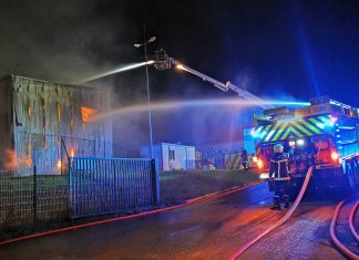 Aerosol warehouse affected by fire, fire controlled

