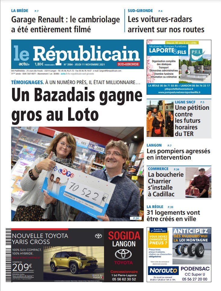 The front page of the Republic of South Gironde on Thursday, November 11, 2021 /