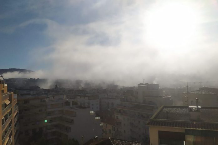 Flights were delayed at Nice C டிte d'Azur Airport due to fog on the Riviera beach.

