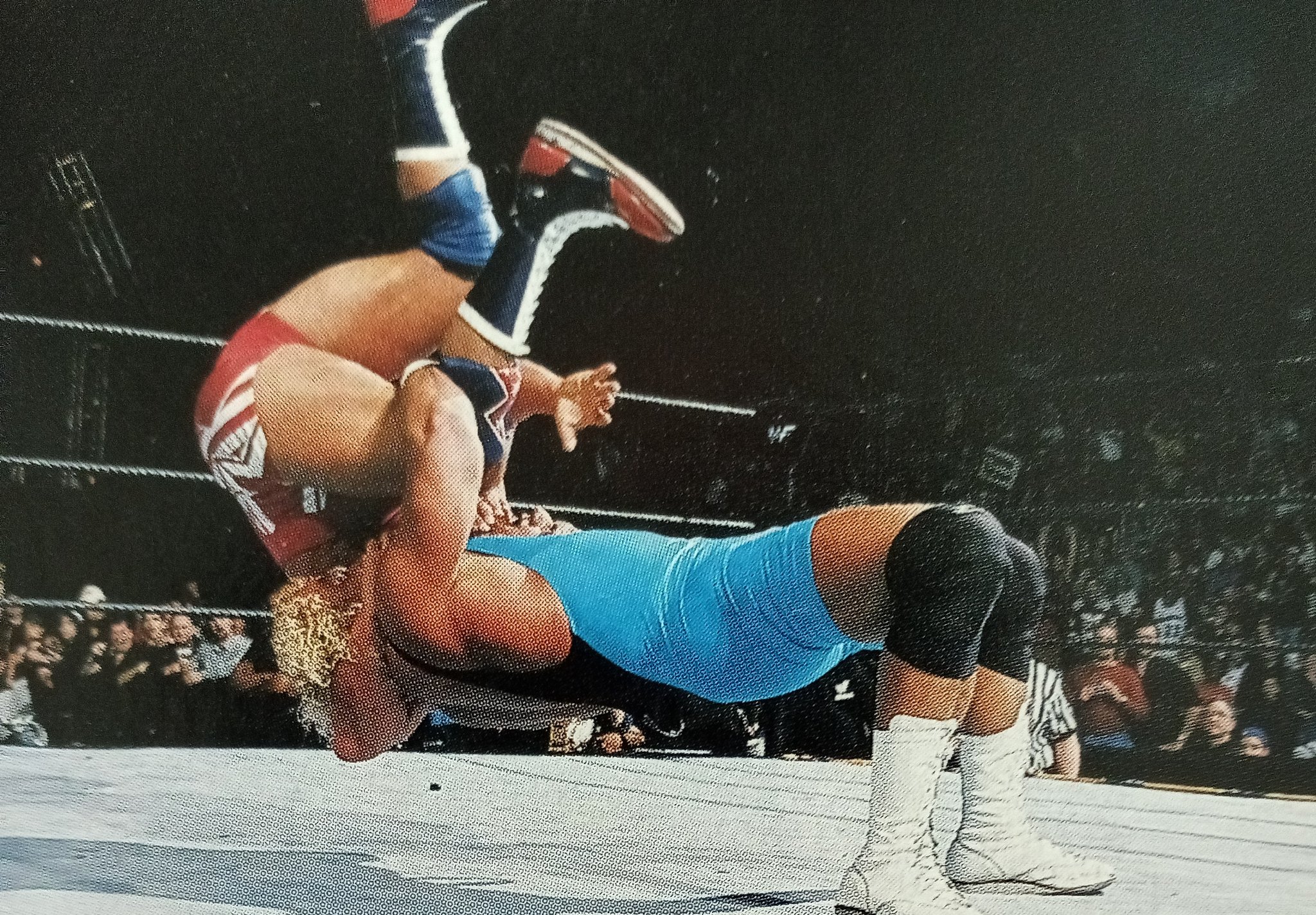 Mr. Perfect performing Perfect Plex on Kurt Angle at the 2002 Royal Rumble