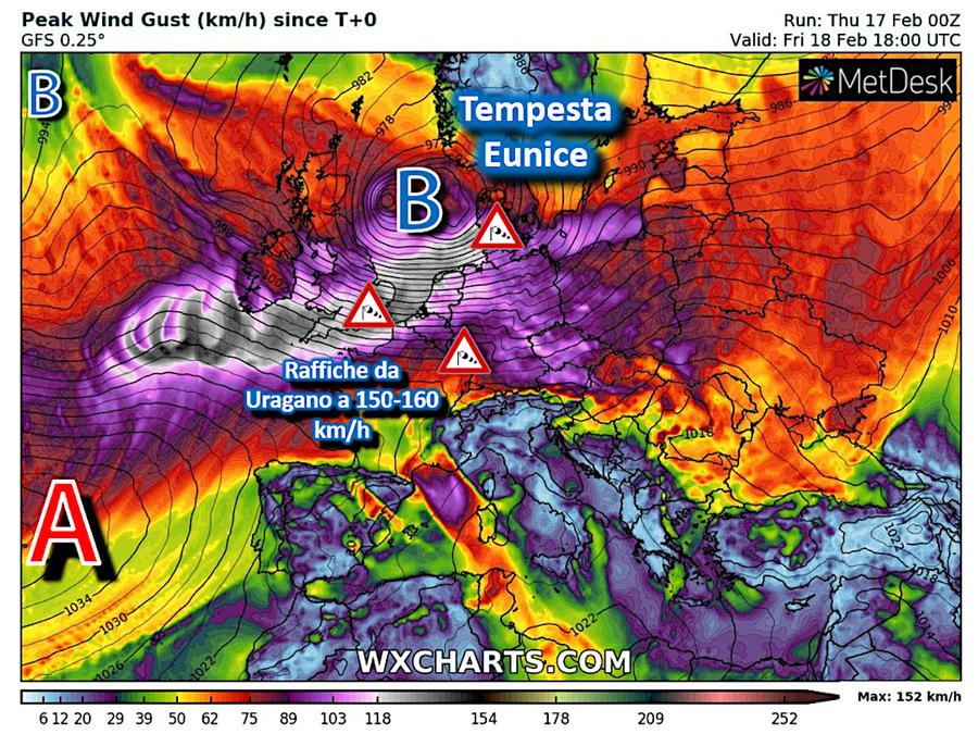 Strong winds from the hurricane over central and northern Europe