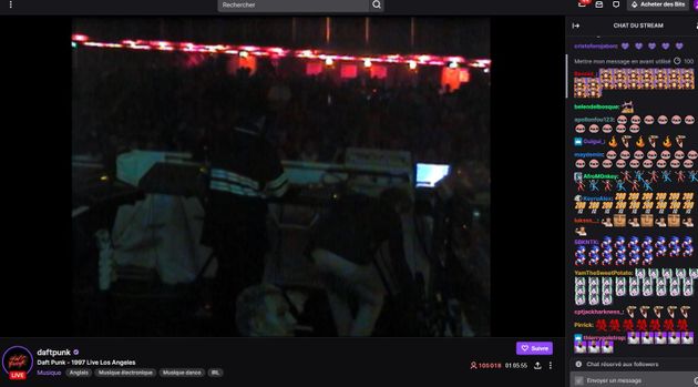 Screenshot from Twitch of the 1997 Daft Punk concert in Los