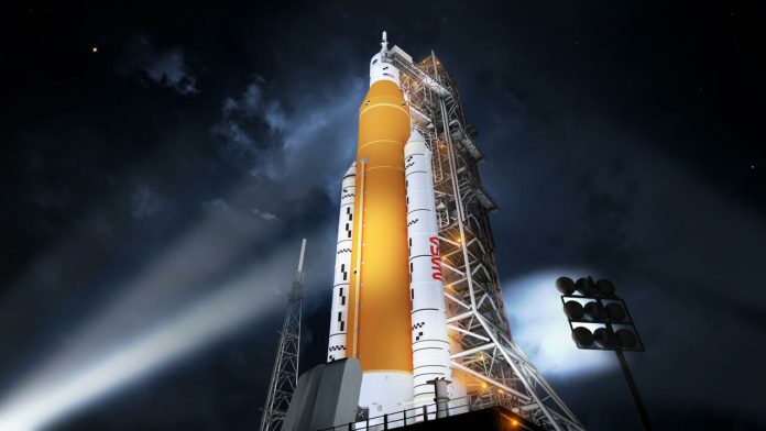 NASA's Futuristic Moon Rocket Makes His Baptism...from the Air

