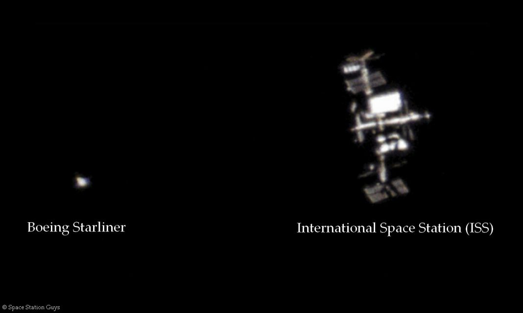 An amateur photographing the Starliner capsule behind the International Space Station

