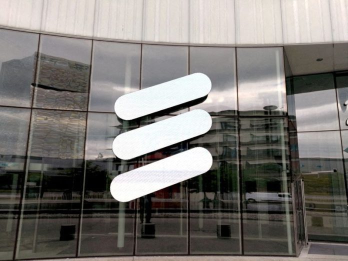 FILE PHOTO: The Ericsson logo is seen at the Ericsson