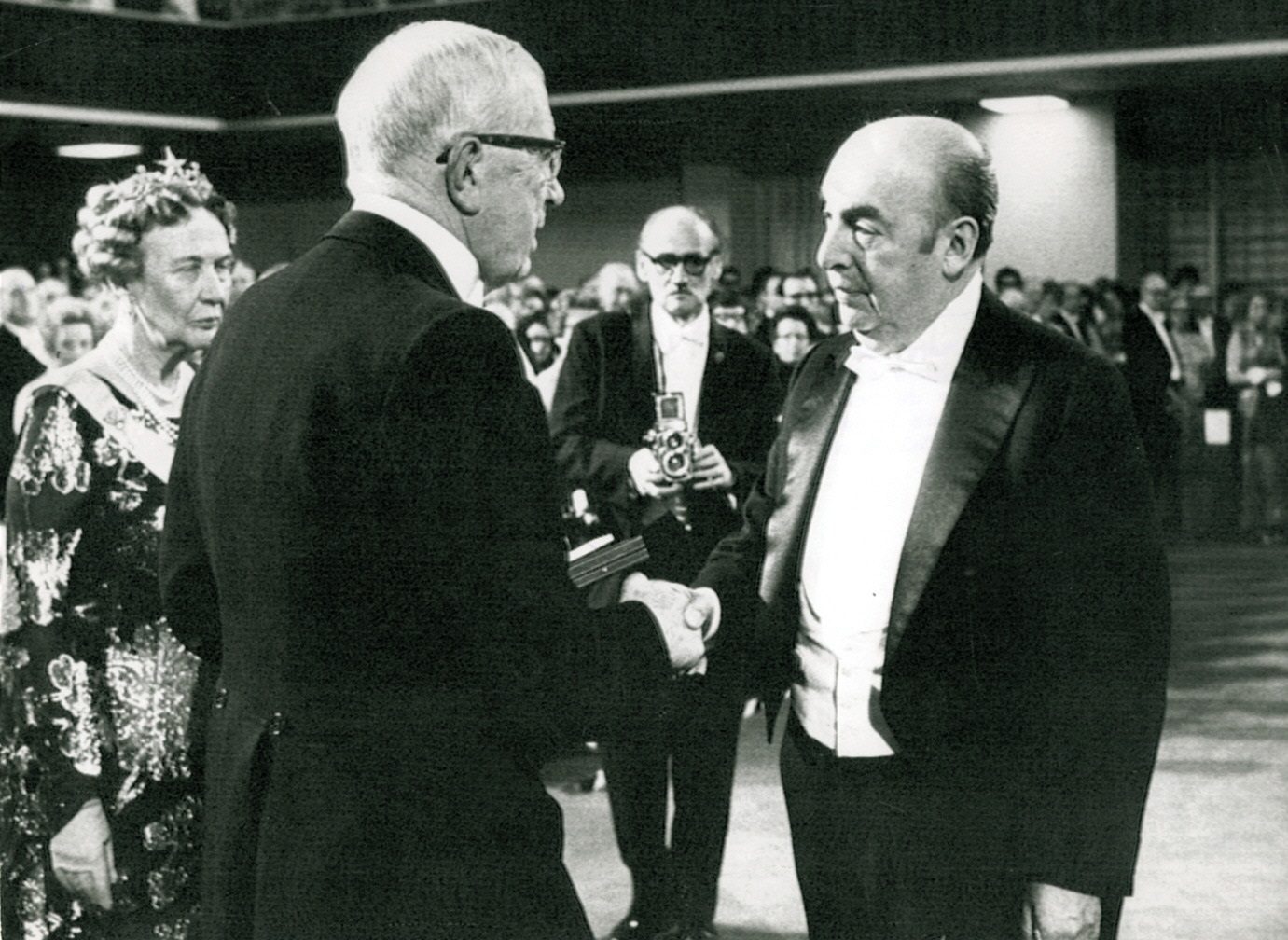 File photo dated December 10, 1971 shows Chilean poet Pablo Neruda receiving the Nobel Prize for Literature from King Gustavo Adolfo (I) of Sweden, in Stockholm, Sweden.  EFE / UPI
