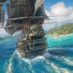 Image du jeu Skull and Bones montrant un bateau Pirates sur des eaux bleues en direction d'îles