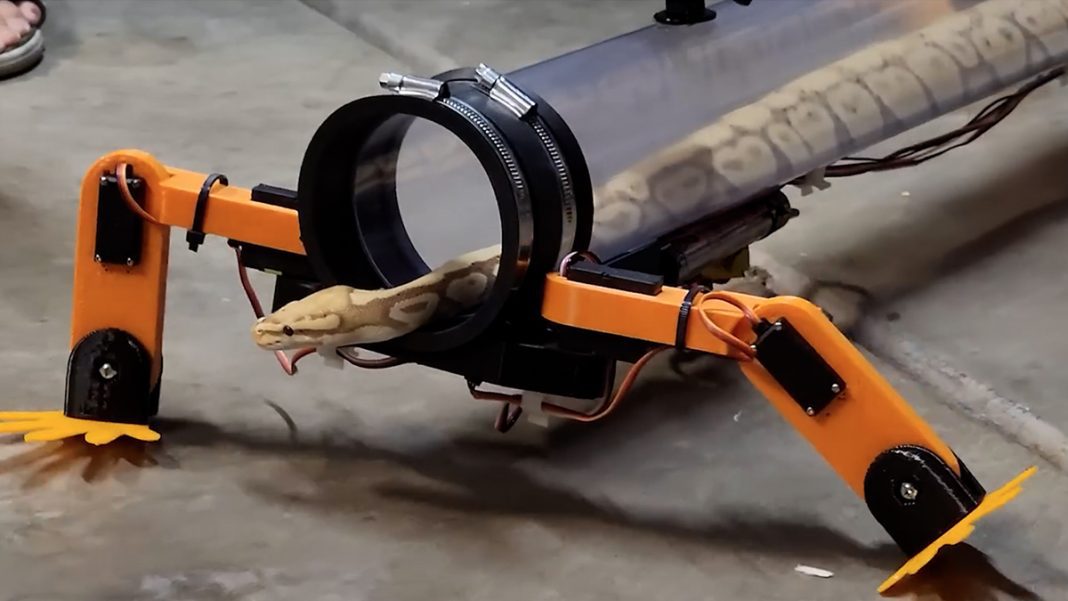  YouTuber's Crazy Idea: Build a robotic exoskeleton to do a snake walk.  And it works (but under human control) - video

